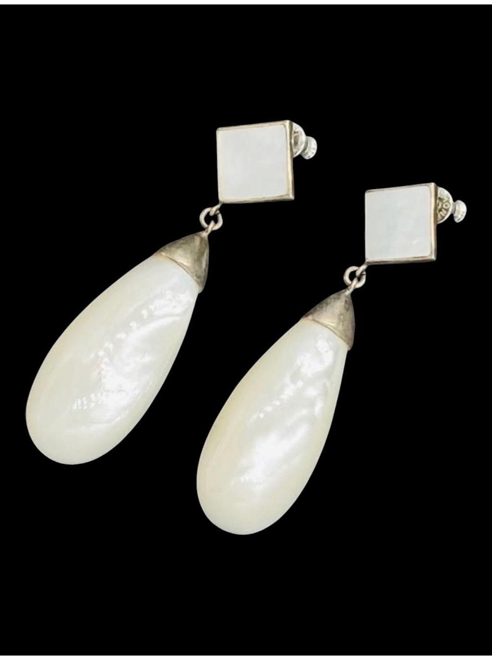 Vintage Sterling Mother-of-Pearl Long Drop Earrings Pierced